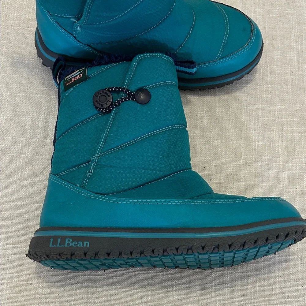 L.L. Bean Ultralight Quilted Snow Boots Kids Size 13 Aqua Fleece Lined Winter